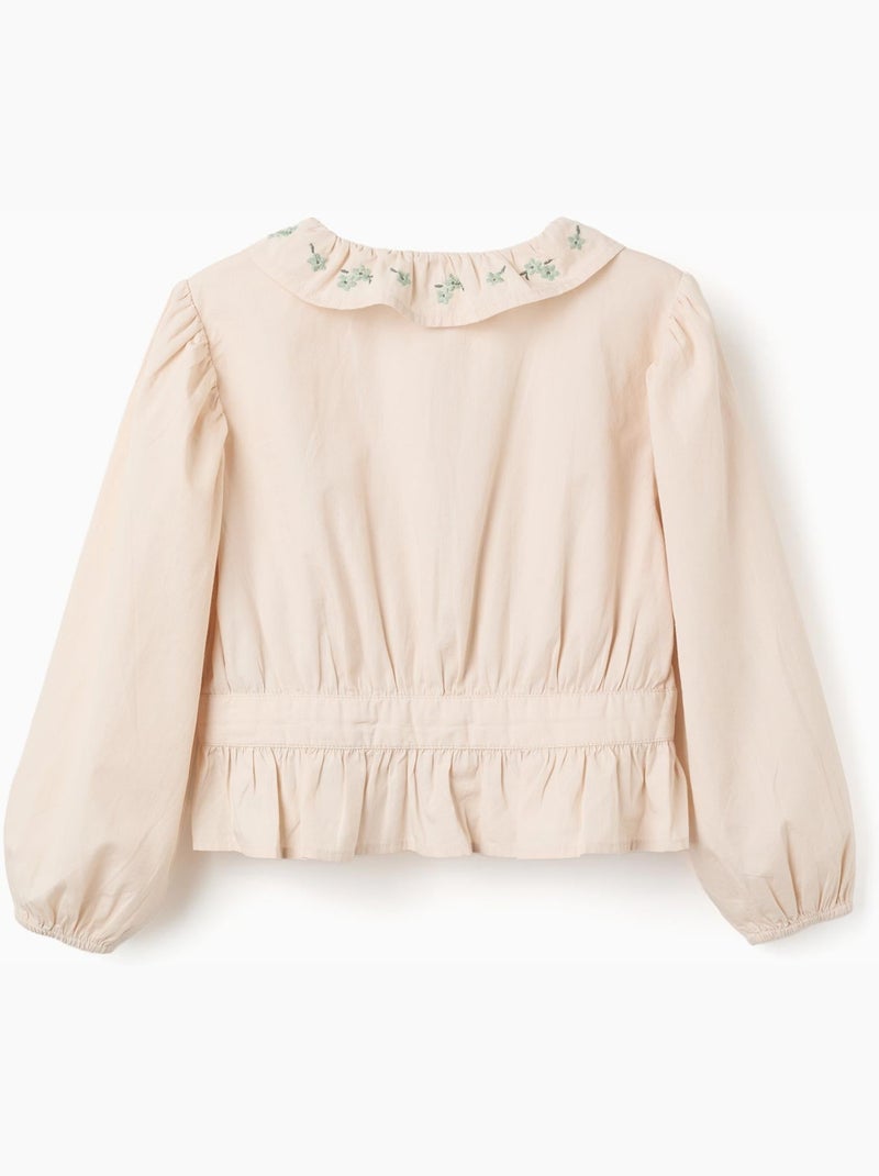 Camicetta in popeline con volant e maniche a palloncino Beige - Kiabi