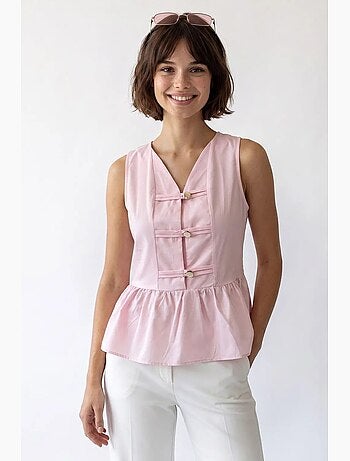 Camicetta peplum in popeline senza maniche mixray