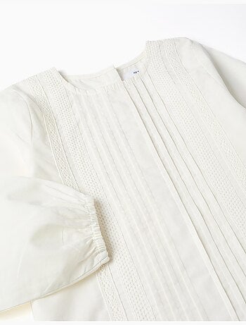 Camicetta popeline a manica lunga con pieghe frontali