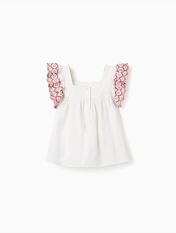 Camicetta senza maniche in lino e cotone con volant