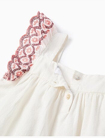 Camicetta senza maniche in lino e cotone con volant