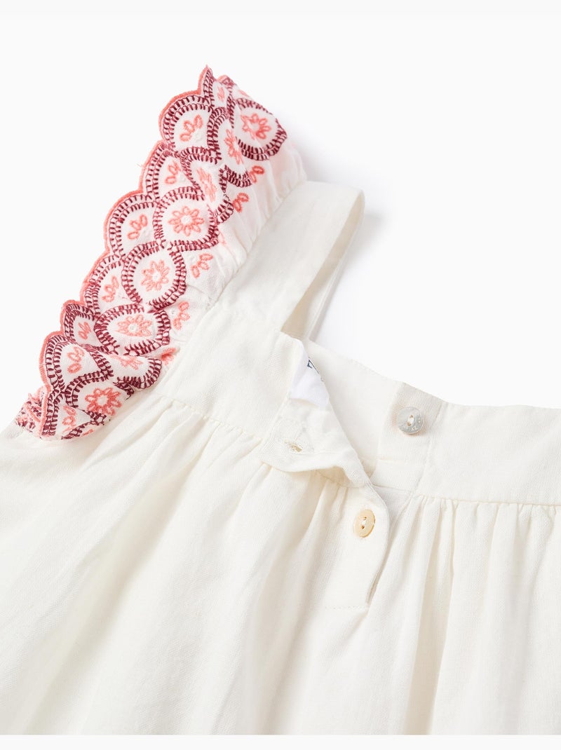Camicetta senza maniche in lino e cotone con volant Beige chiaro - Kiabi