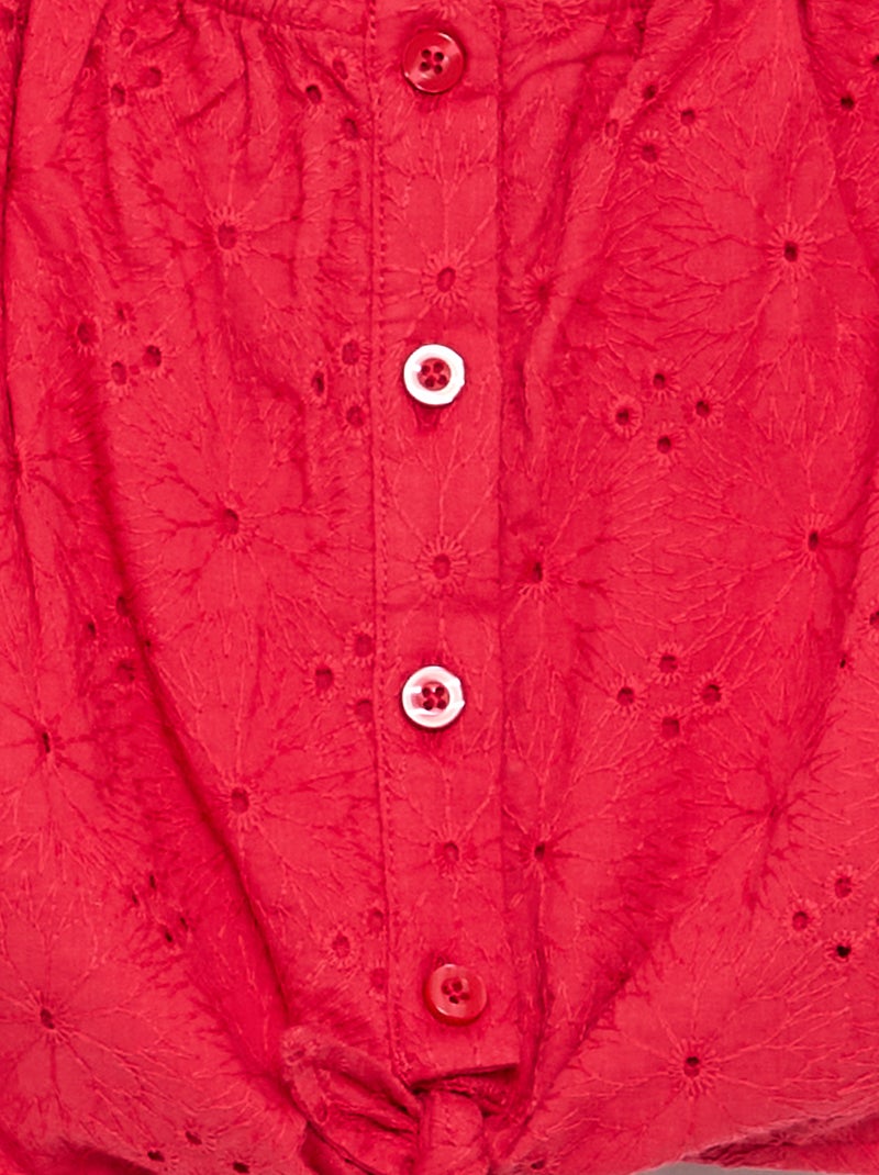 Camicetta tinta unita con ricami sangallo Rosso - Kiabi
