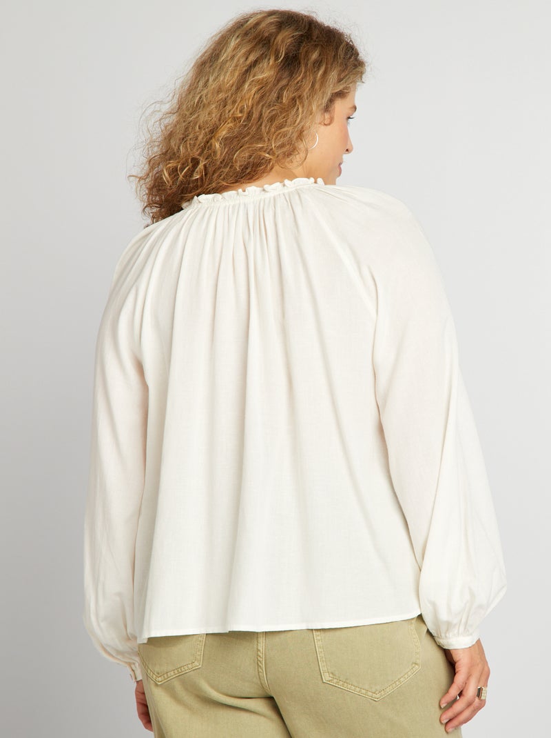 Camicetta tinta unita con volant e traforata BEIGE - Kiabi