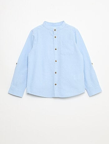Camicia a collo alla coreana in cotone tinta unita