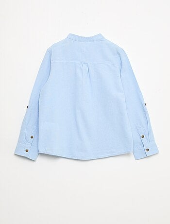 Camicia a collo alla coreana in cotone tinta unita