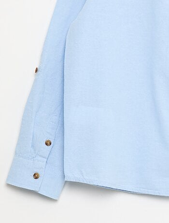 Camicia a collo alla coreana in cotone tinta unita