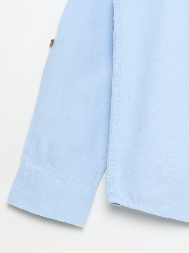 Camicia a collo alla coreana in cotone tinta unita Blu - Kiabi