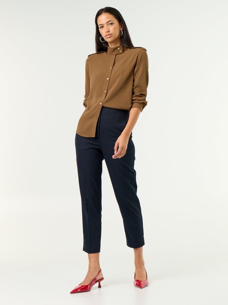 Camicia a collo alto e inserti sulle spalle Marrone - Kiabi