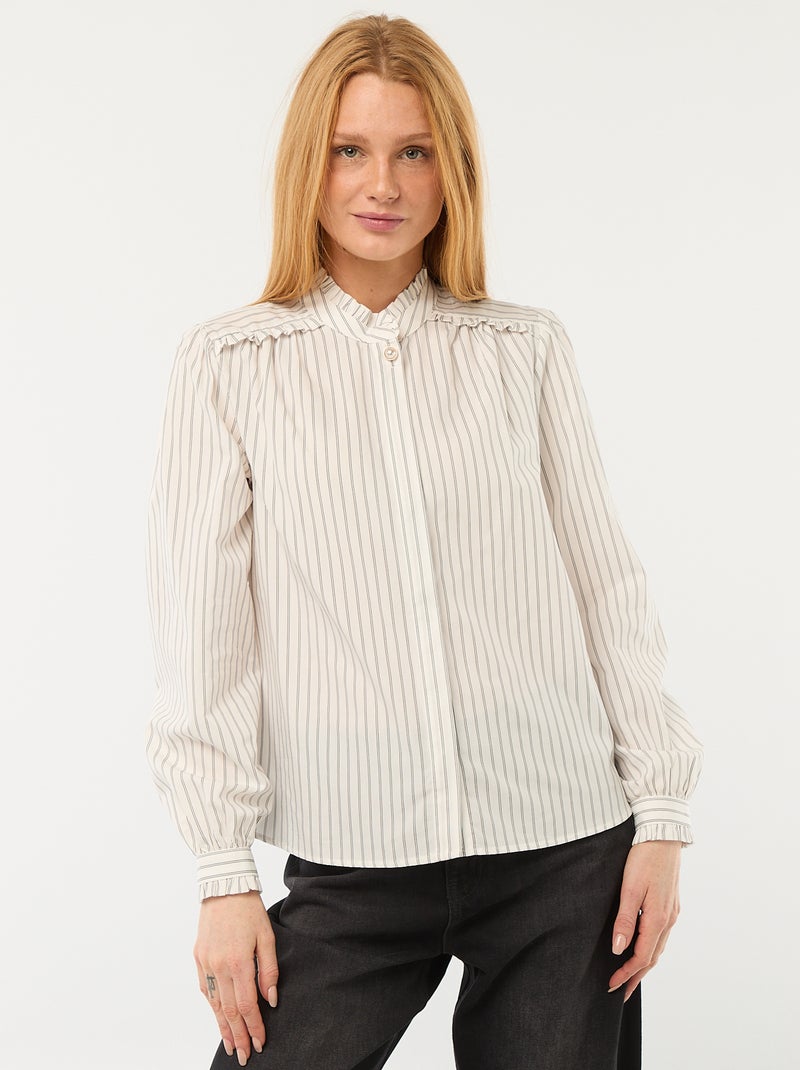 Camicia a fantasia con bottone decorativo sul collo Bianco - Kiabi