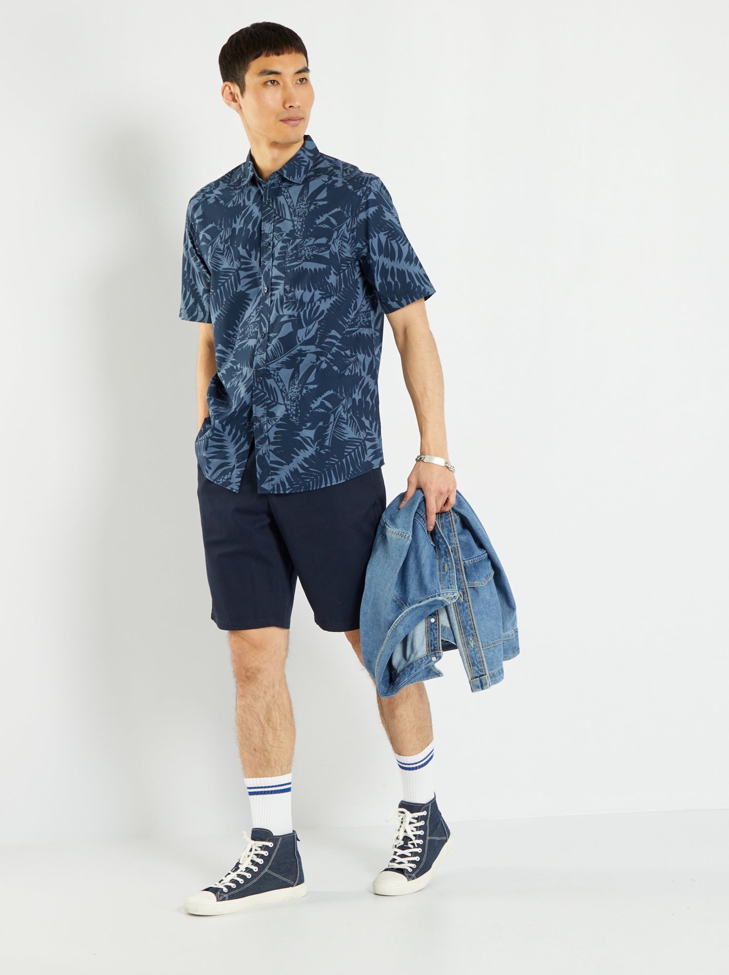 Camicia Hawaiiana KY's - Floreale Maniche Corte - Uomo - Blu - 100% Cotone Con Bottoni In Cocco