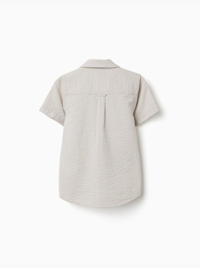 Camicia a manica corta in cotone a righe Beige chiaro - Kiabi