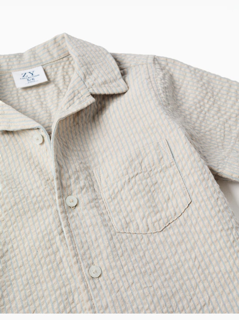 Camicia a manica corta in cotone a righe Beige chiaro - Kiabi