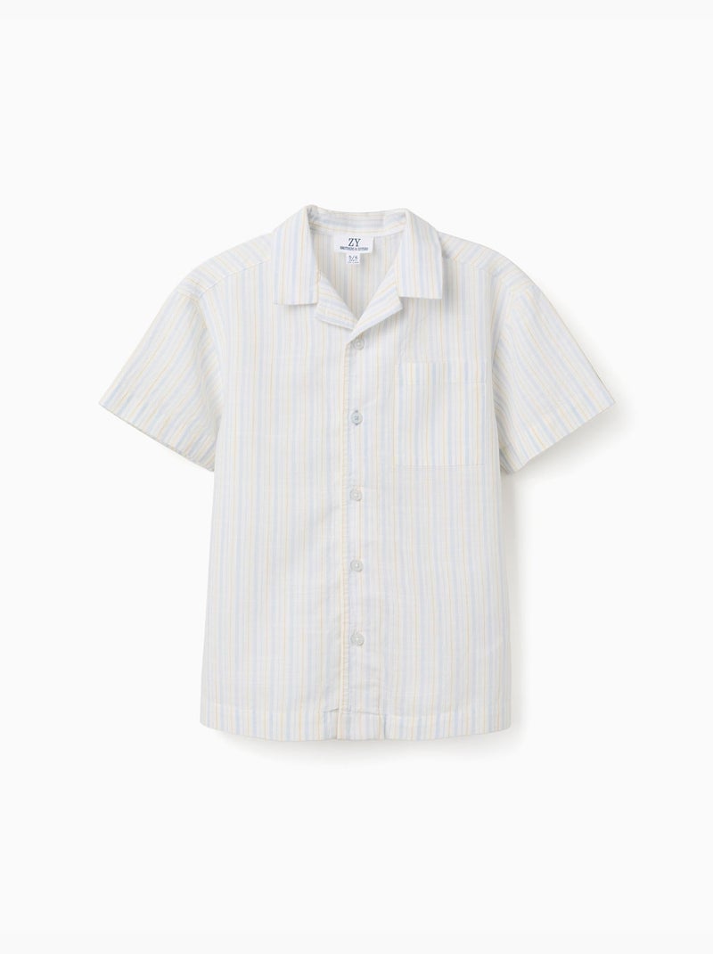 Camicia a manica corta in cotone a righe B&S Blu chiaro - Kiabi