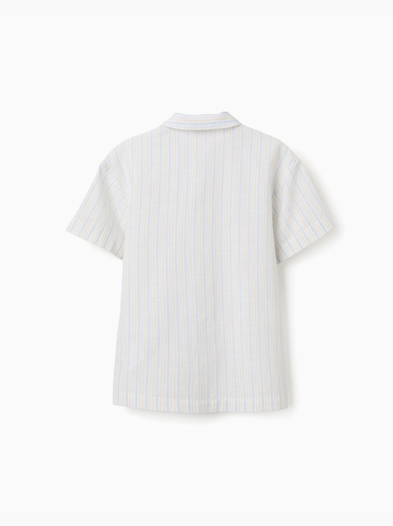 Camicia a manica corta in cotone a righe B&S Blu chiaro - Kiabi