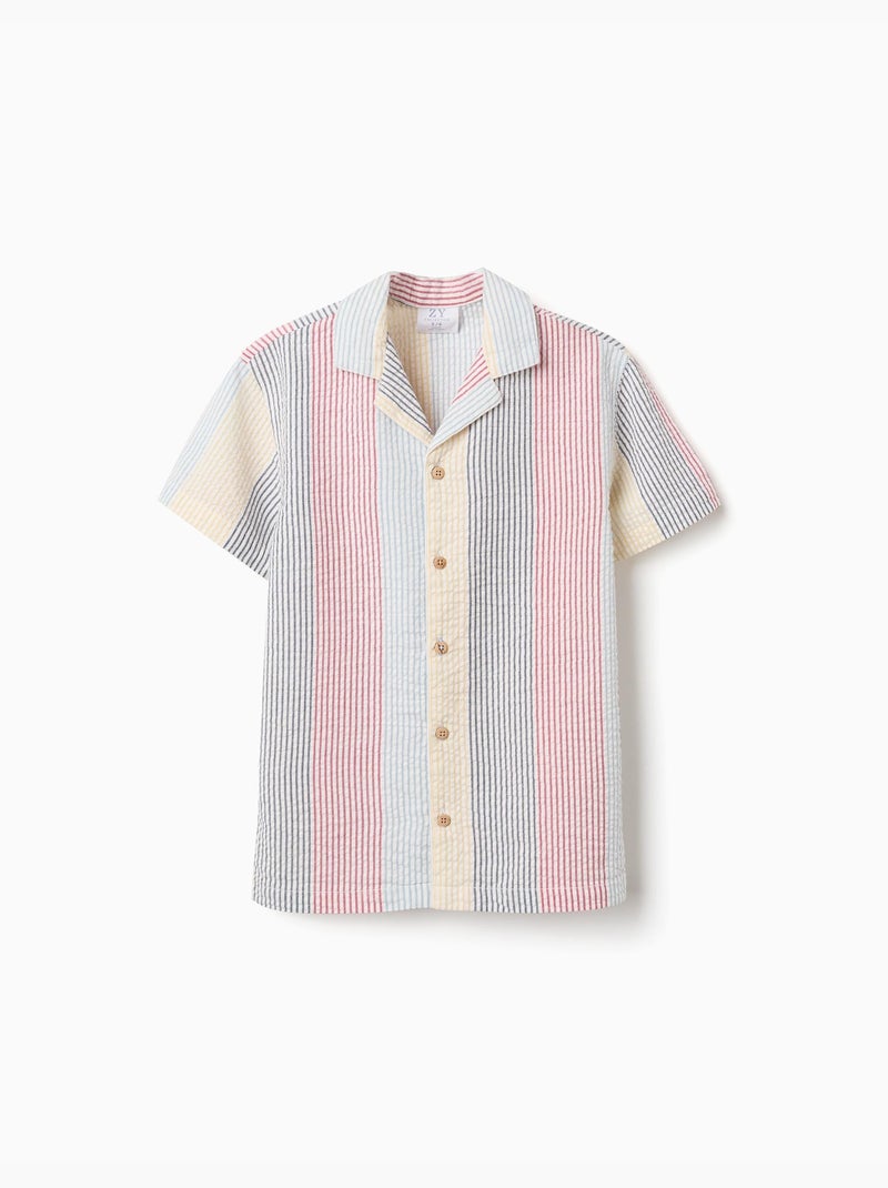 Camicia a manica corta in cotone a righe You&Me Rosso - Kiabi