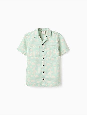 Camicia a manica corta in cotone con motivo da spiaggia