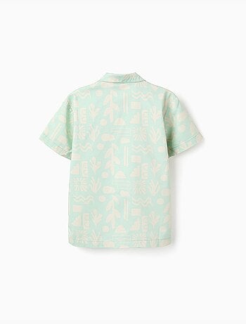 Camicia a manica corta in cotone con motivo da spiaggia