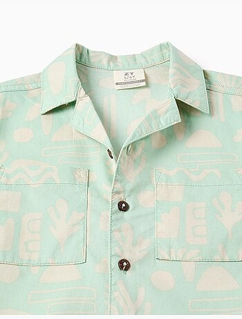Camicia a manica corta in cotone con motivo da spiaggia