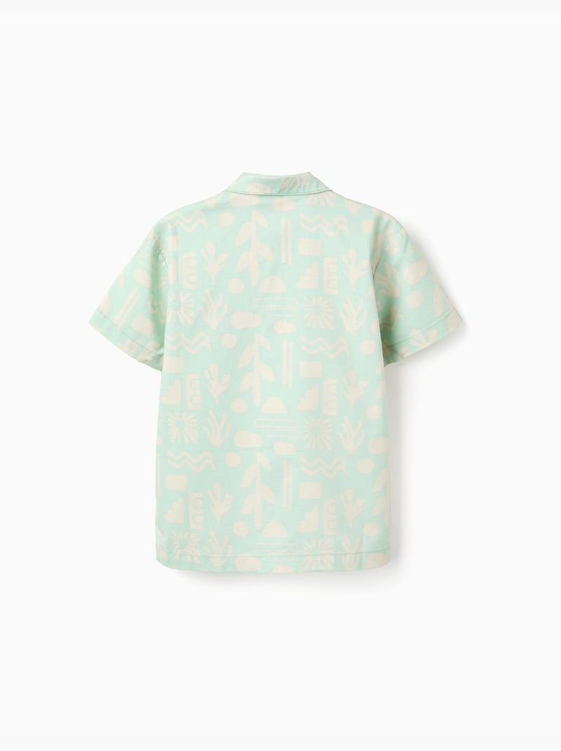 Camicia a manica corta in cotone con motivo da spiaggia Verde chiaro - Kiabi