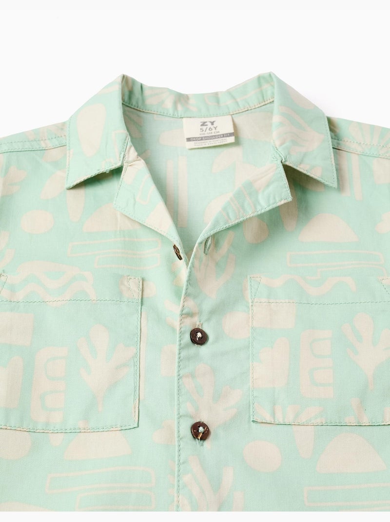 Camicia a manica corta in cotone con motivo da spiaggia Verde chiaro - Kiabi