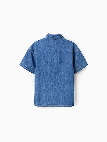 Camicia a manica corta in denim con tasca