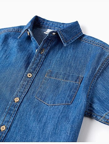 Camicia a manica corta in denim con tasca
