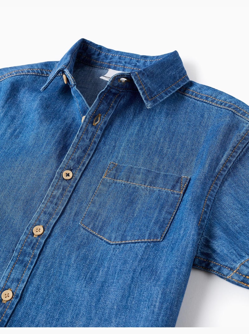 Camicia a manica corta in denim con tasca Blu Blu - Kiabi