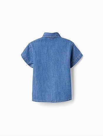 Camicia a manica corta in denim con tasca