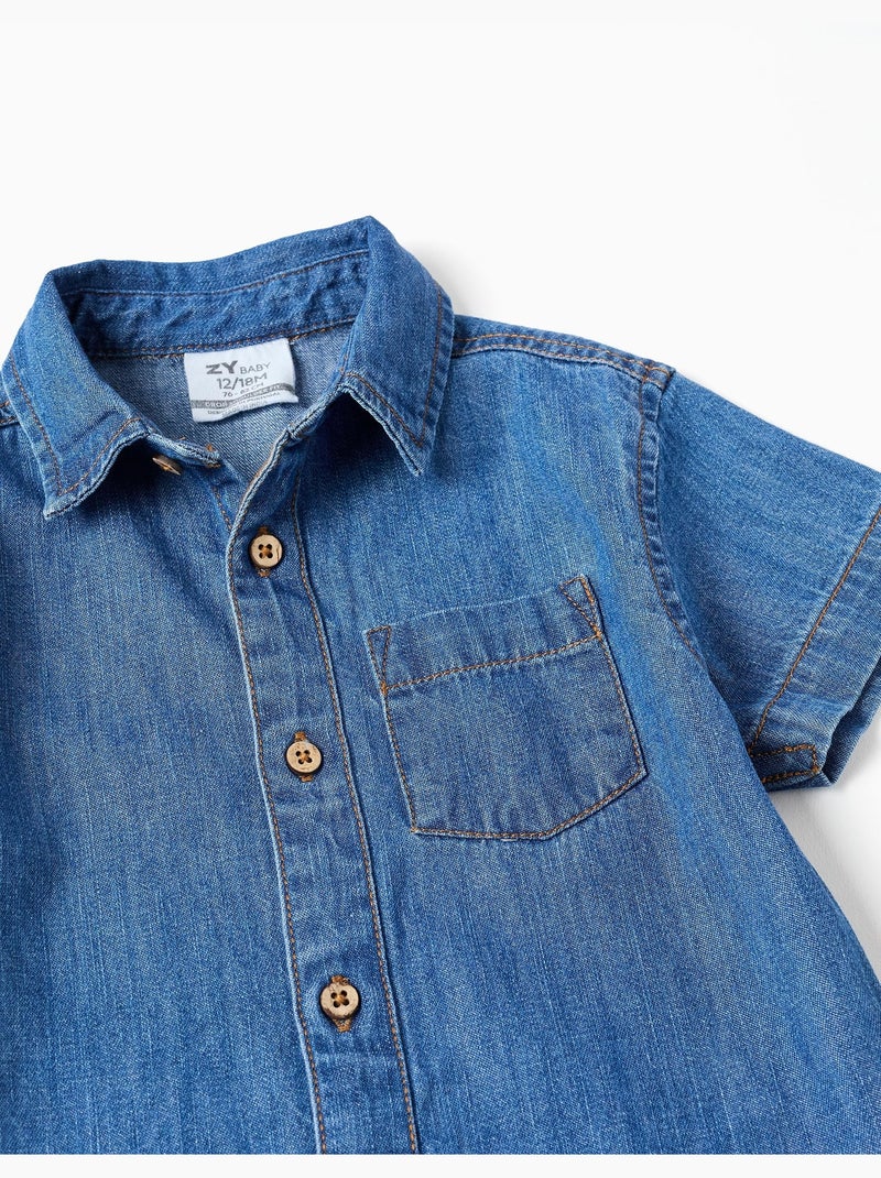 Camicia a manica corta in denim con tasca Blu Blu - Kiabi