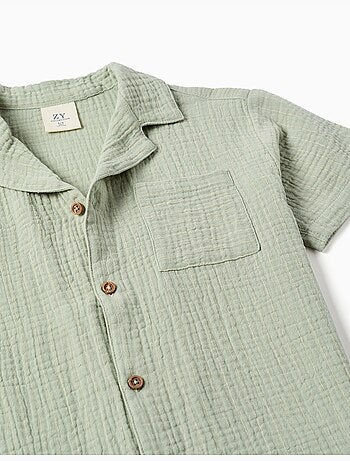 Camicia a manica corta in doppia garza di cotone
