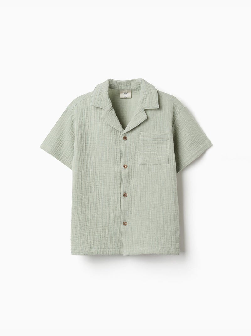 Camicia a manica corta in doppia garza di cotone Verde chiaro - Kiabi