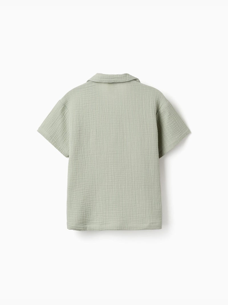 Camicia a manica corta in doppia garza di cotone Verde chiaro - Kiabi