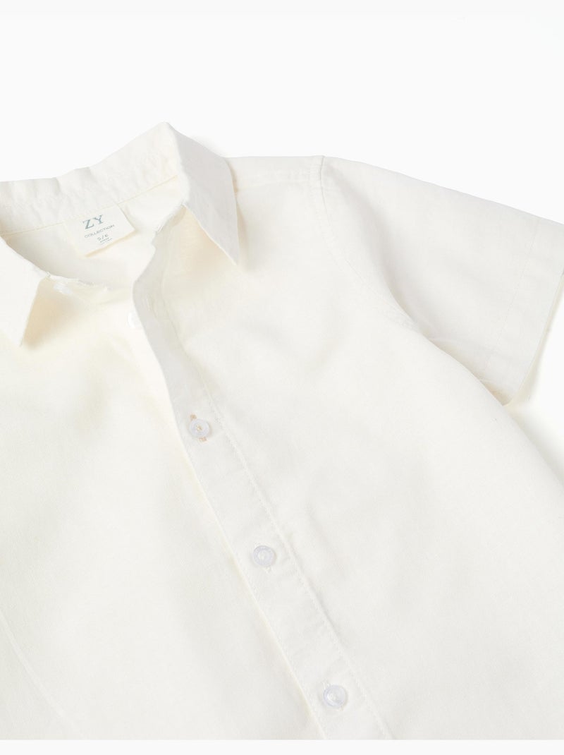 Camicia a manica corta in lino e cotone Bianco - Kiabi