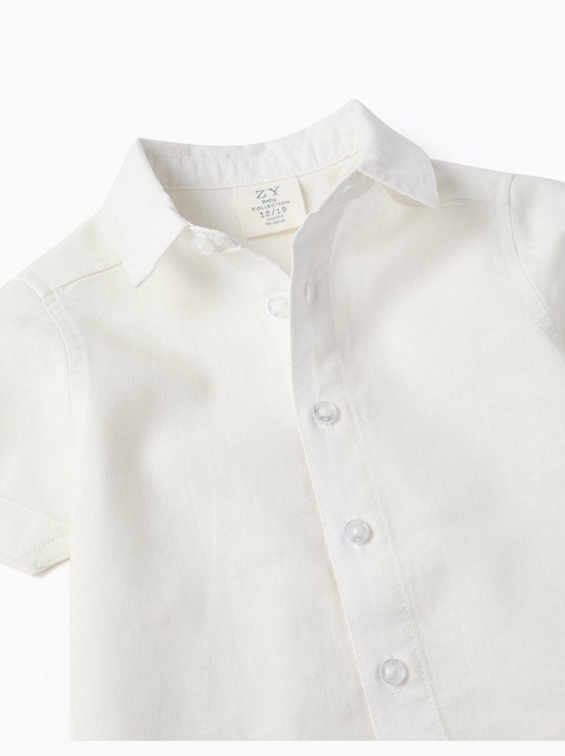 Camicia a manica corta in lino e cotone Bianco - Kiabi