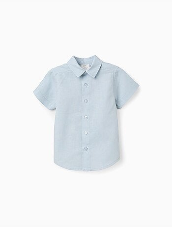 Camicia a manica corta in lino e cotone