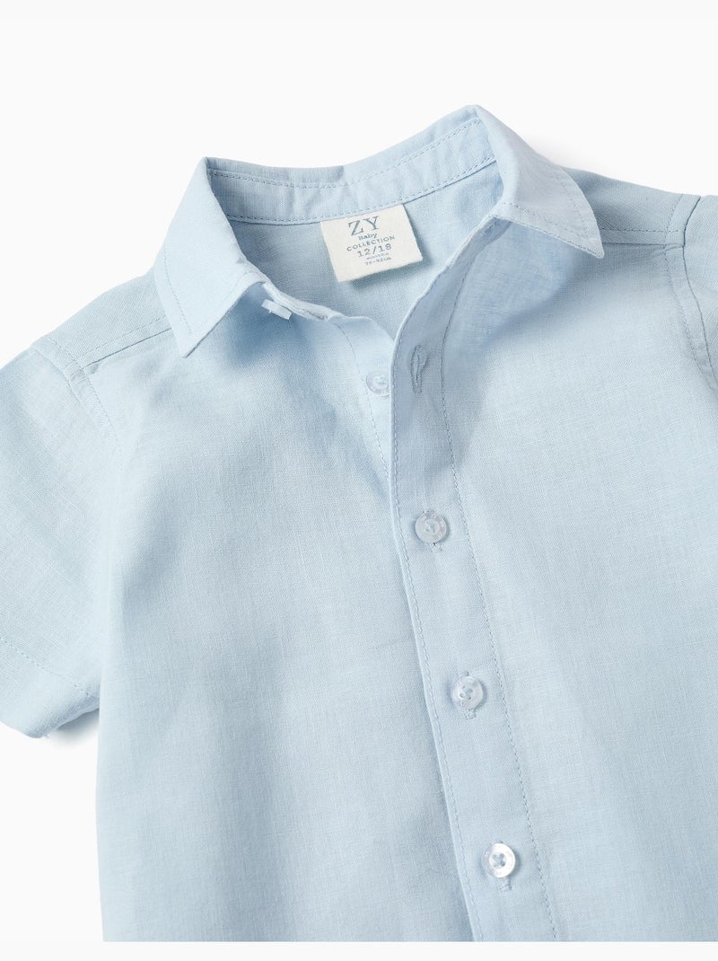 Camicia a manica corta in lino e cotone Blu chiaro - Kiabi