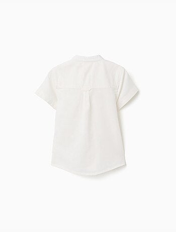 Camicia a manica corta in lino e cotone con tasca