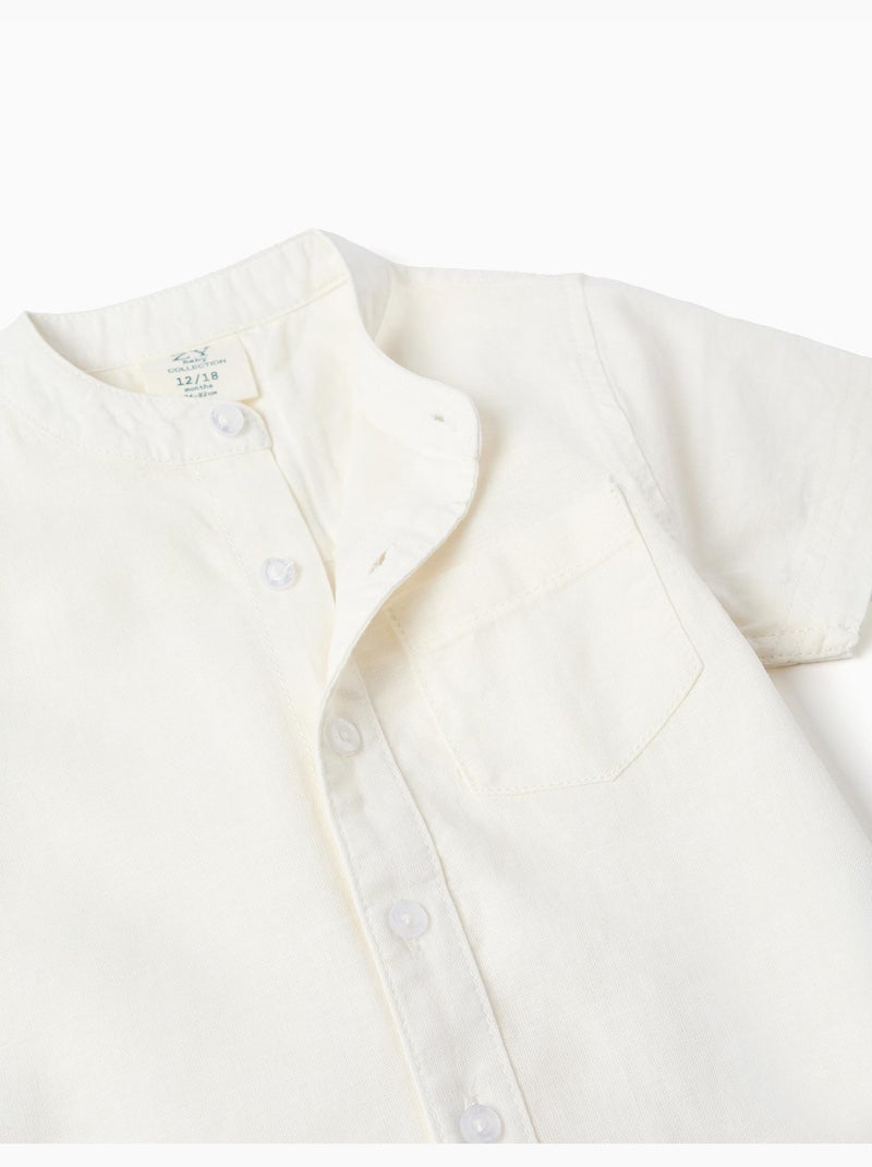 Camicia a manica corta in lino e cotone con tasca Bianco - Kiabi