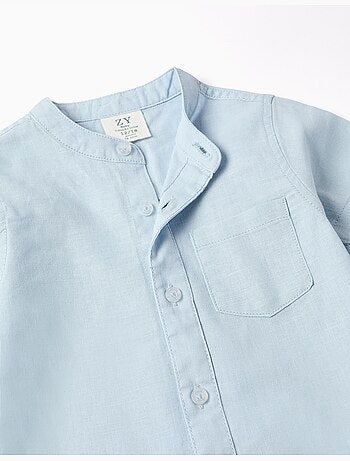 Camicia a manica corta in lino e cotone con tasca