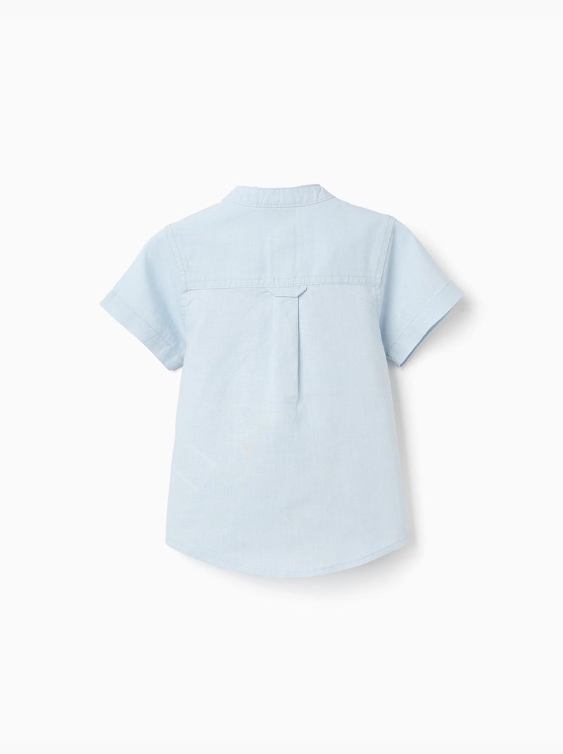 Camicia a manica corta in lino e cotone con tasca Blu chiaro - Kiabi
