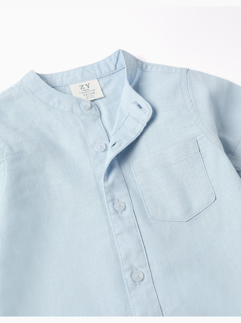 Camicia a manica corta in lino e cotone con tasca Blu chiaro - Kiabi