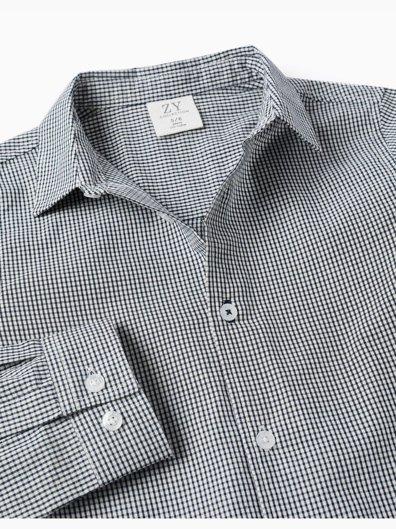 Camicia a manica lunga con motivo a quadretti Blu scuro - Kiabi