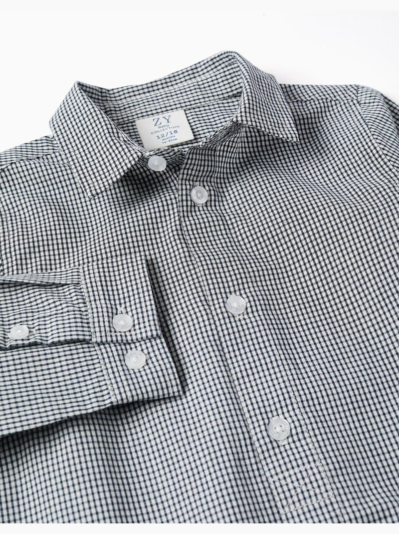 Camicia a manica lunga con motivo a quadretti Blu scuro - Kiabi