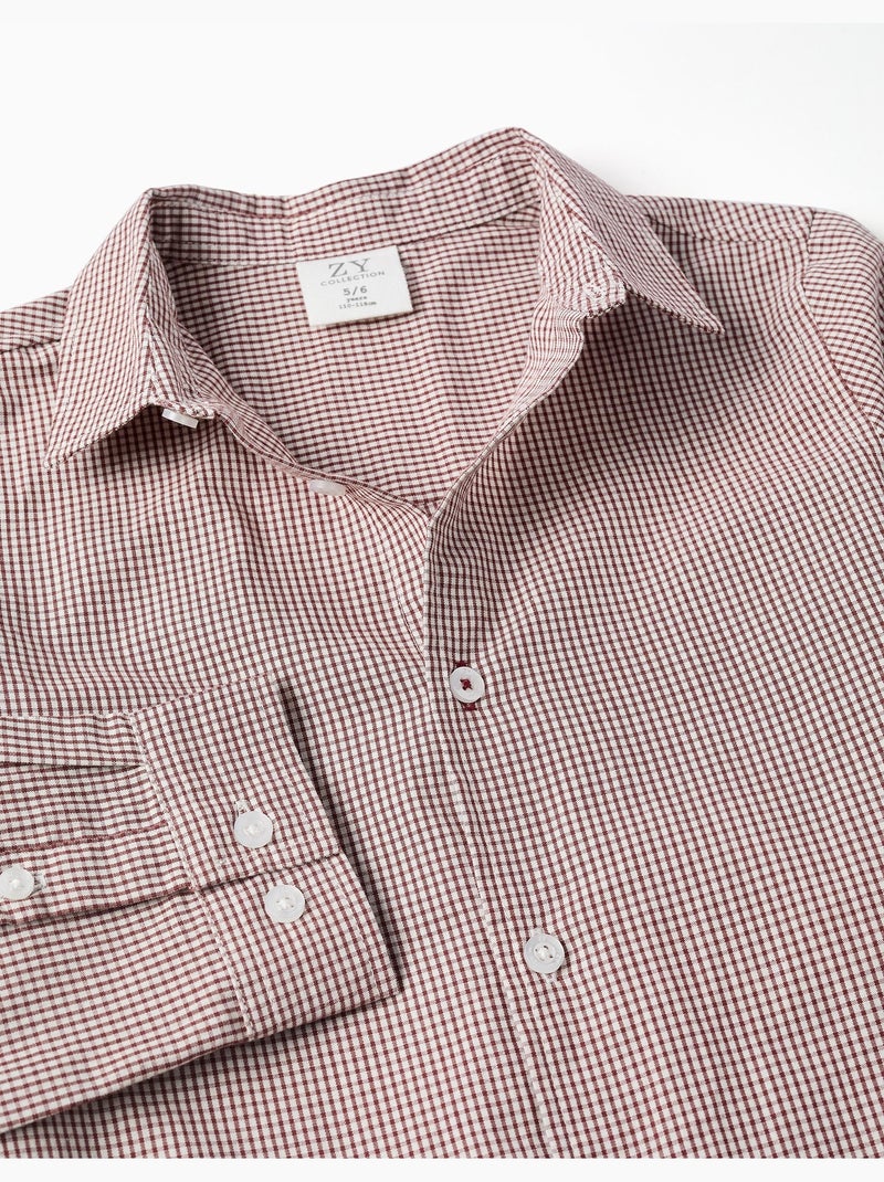 Camicia a manica lunga con motivo a quadretti Marrone - Kiabi