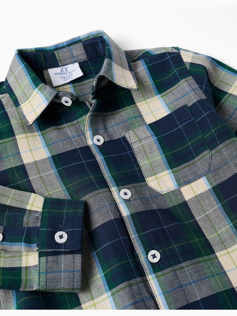 Camicia a manica lunga in cotone a quadri b&s Blu scuro - Kiabi
