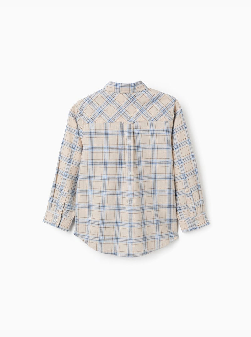 Camicia a manica lunga in cotone a quadri Grigio chiaro - Kiabi