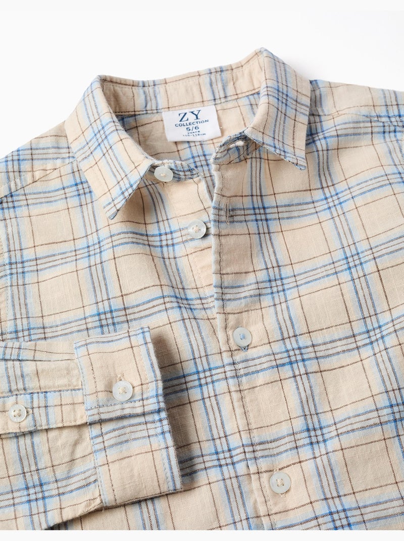 Camicia a manica lunga in cotone a quadri Grigio chiaro - Kiabi
