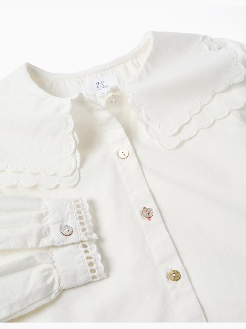 Camicia a manica lunga in cotone con colletto quadrato b&s Bianco - Kiabi