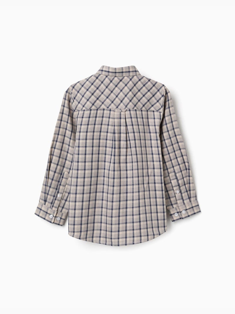 Camicia a manica lunga in cotone con motivo a quadri Blu scuro - Kiabi